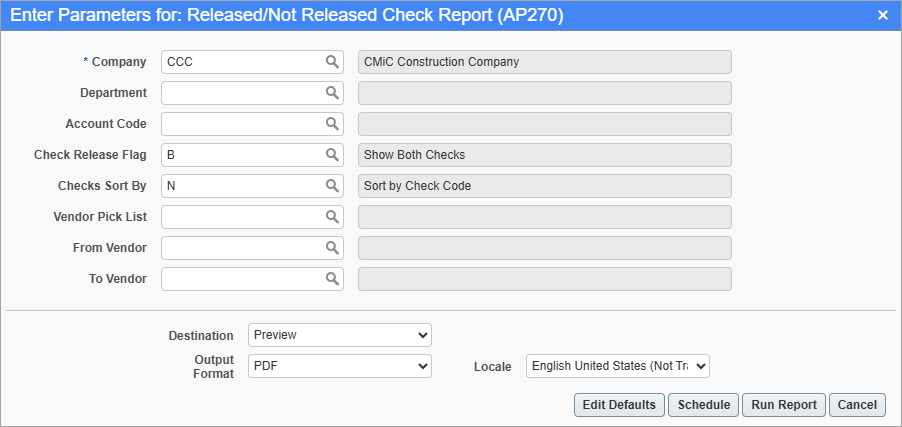 Accounts Payable - Released/Not Released Check Report