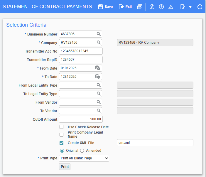 Screenshot of Statement of Contracts.