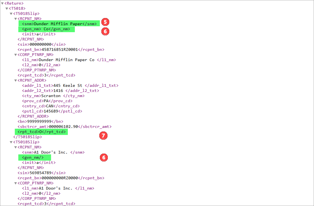 Screenshot of sample XML file with highlighted key fields.