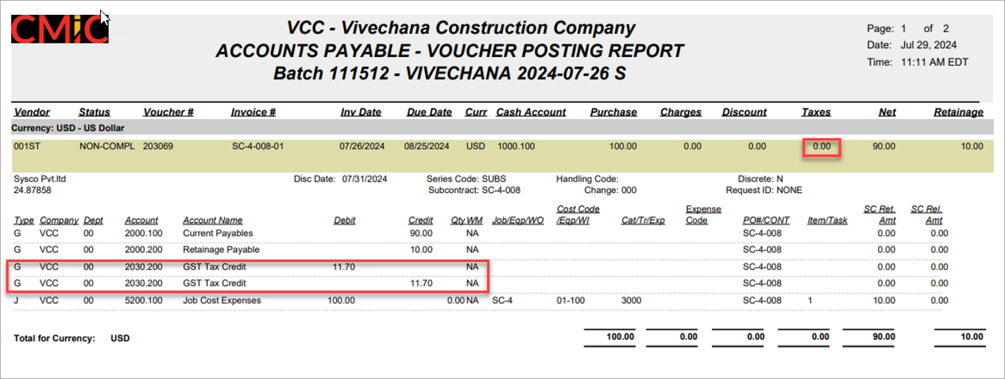 Screenshot of Voucher Posting Report