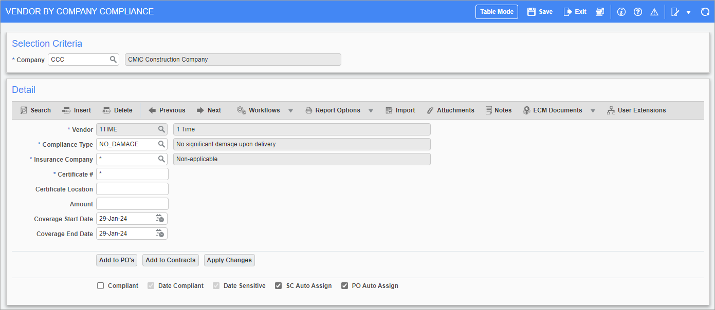 Screenshot of Vendor by Company Compliance