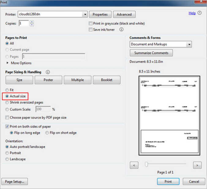 Screenshot of Adobe Print screen