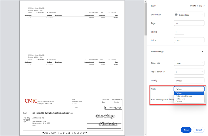 Screenshot of ChromePrint screen