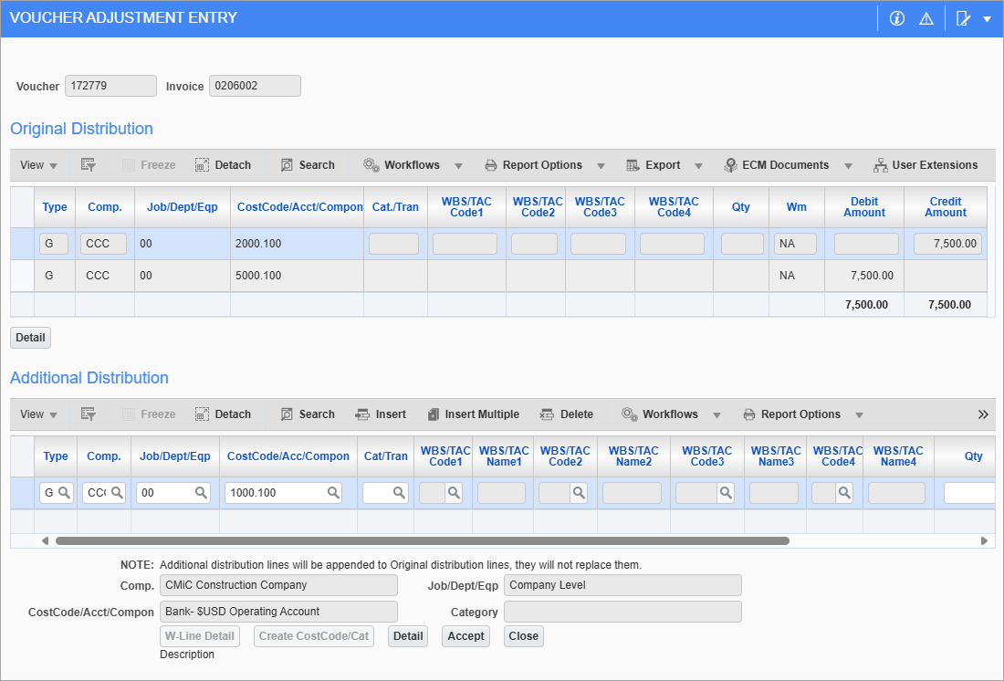 Screenshot of Distribution pop-up.