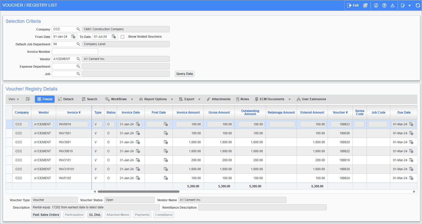 Accounts Payable - Voucher/Registry List Query