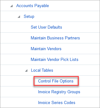 Screenshot of Treeview showing Control File Options