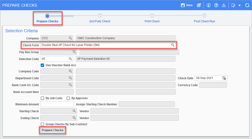 Screenshot of Prepare Checks