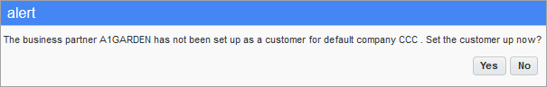 Sample of the Alert message when a customer record does not exist