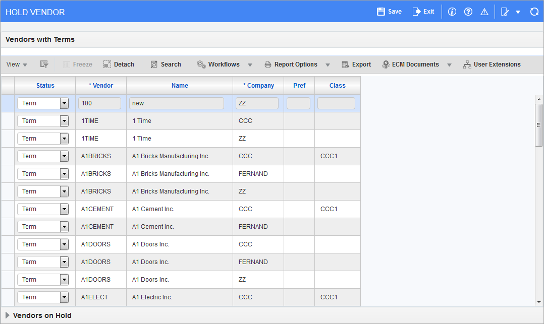 Hold Vendor – Screen