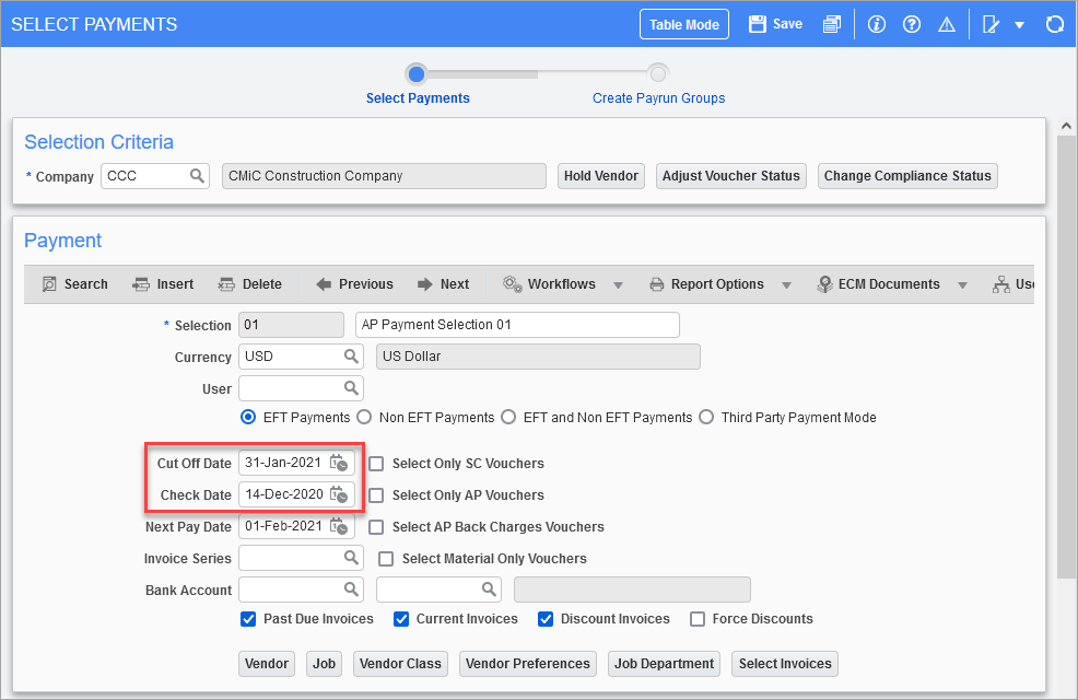 Screenshot of Select Payments