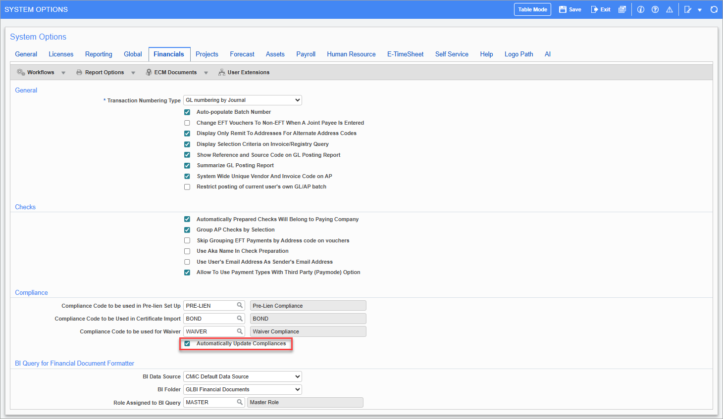 Screenshot of Financials tab.