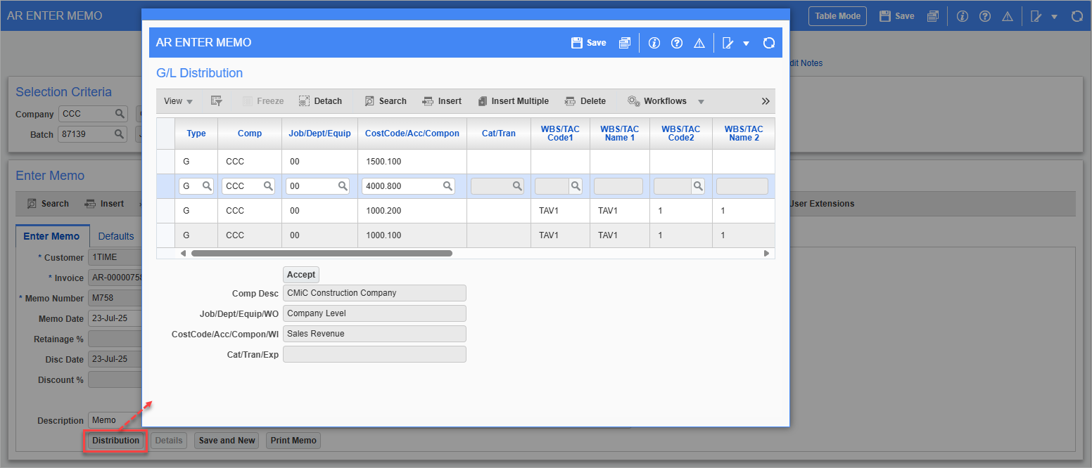 Accounts Receivable - Enter Required Distribution