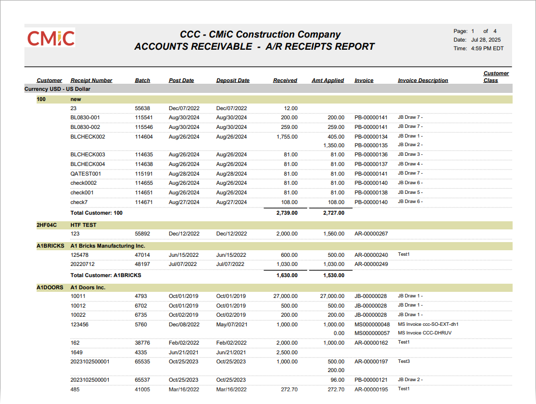 Sample AR - Receipt Listing (AR800).