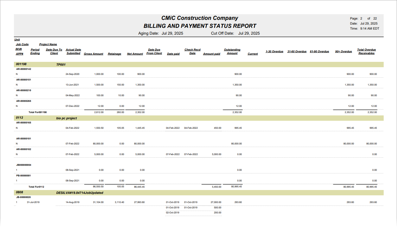 Sample Billing and Payment Status Report (ARBILLPAYD_B).