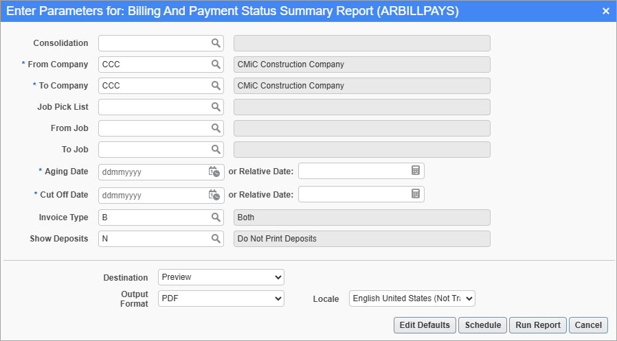 Screenshot of Billing and Payment Status Report Summary.