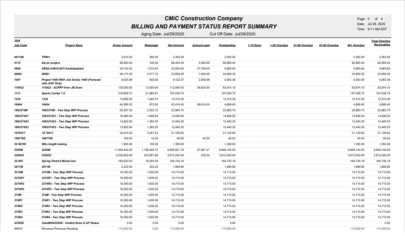 Sample Billing and Payment Status Report Summary (ARBILLPAYS).