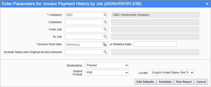 Screenshot of Invoice Payment History by Job.