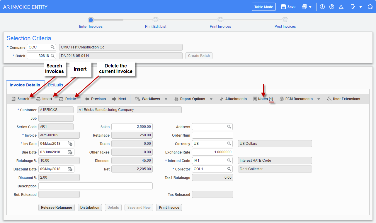 Accounts Receivable - Editing Existing Invoices