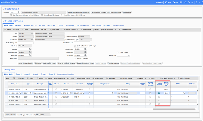 Screenshot of Contract Entry.