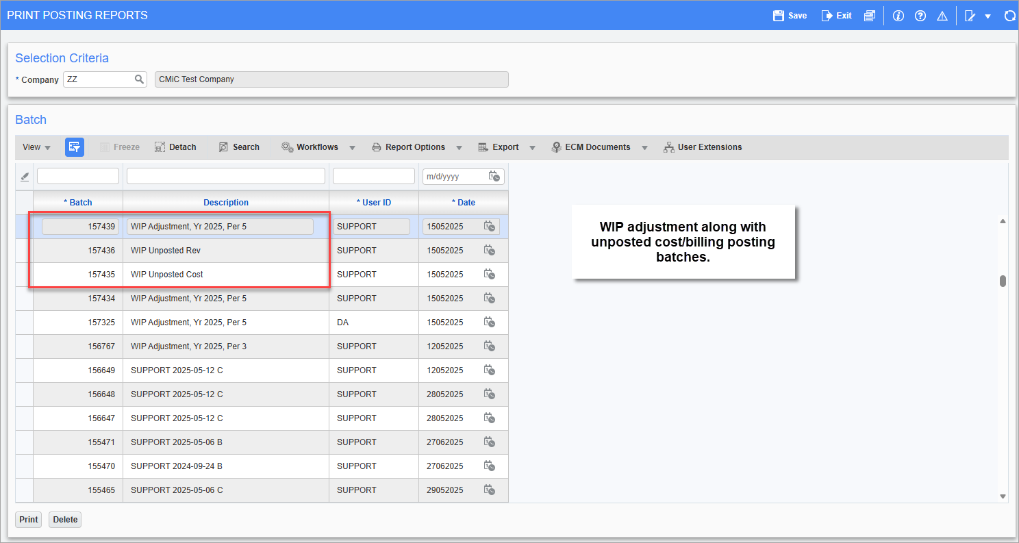 Screenshot of Print Posting Reports.