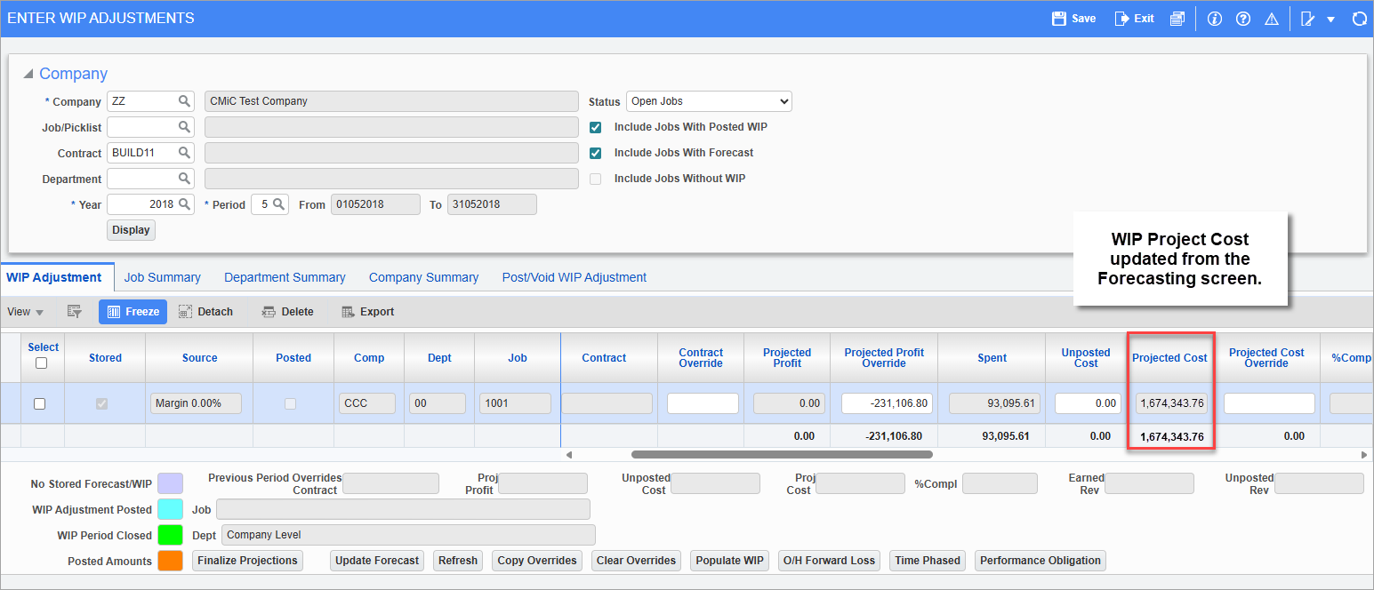 Screenshot of Enter Wip Adjustments with field highlighted.