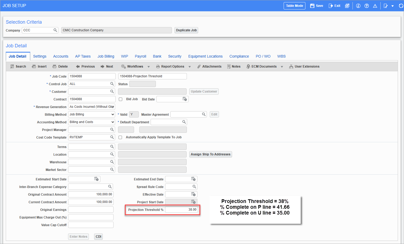 Screenshot of Job Setup.