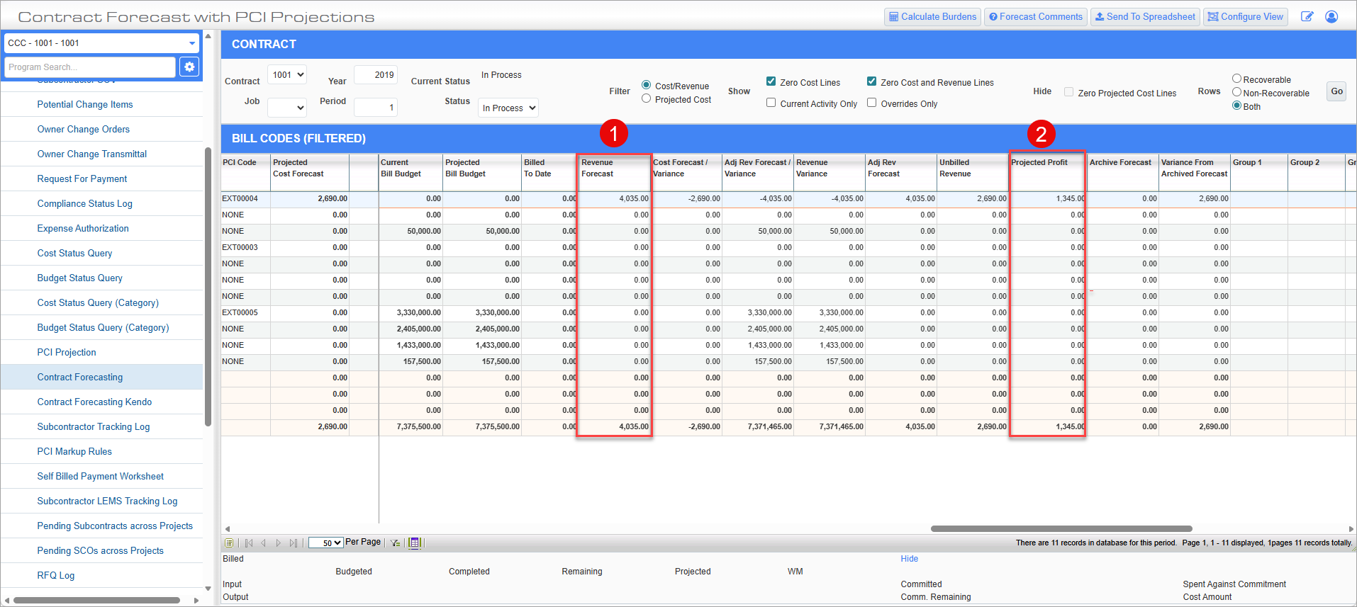 Screenshot of CMiC Field.