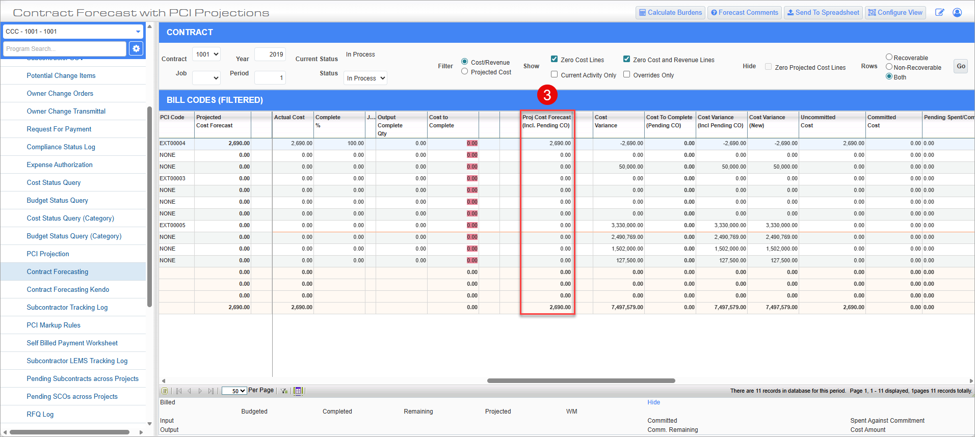 Screenshot of CMiC Field.