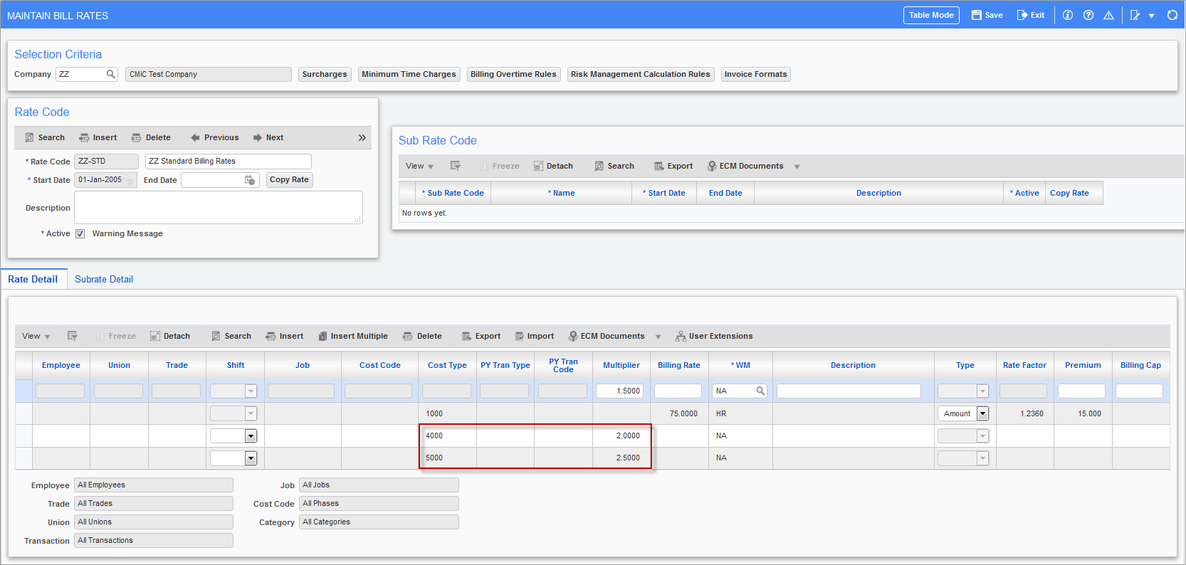 Billing Rate Table & Forecasting