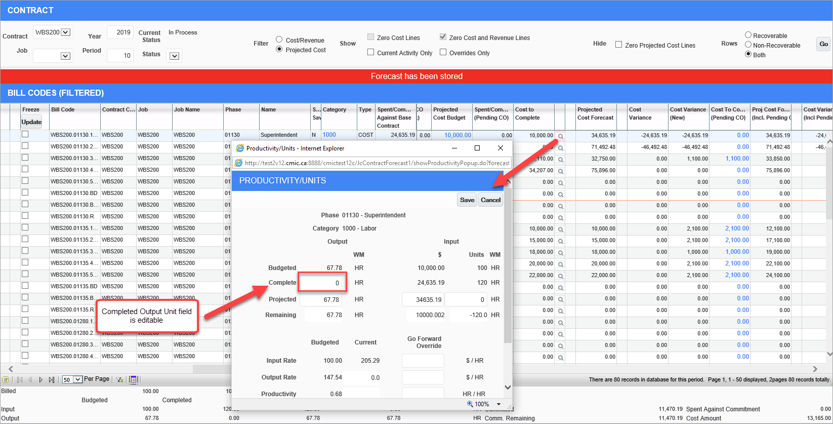 Screenshot of Productivity Units pop-up window.
