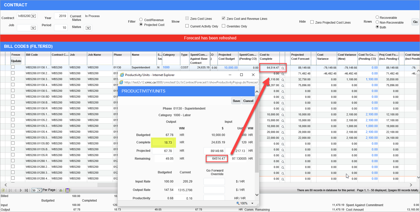 Screenshot of Productivity Units pop-up window.