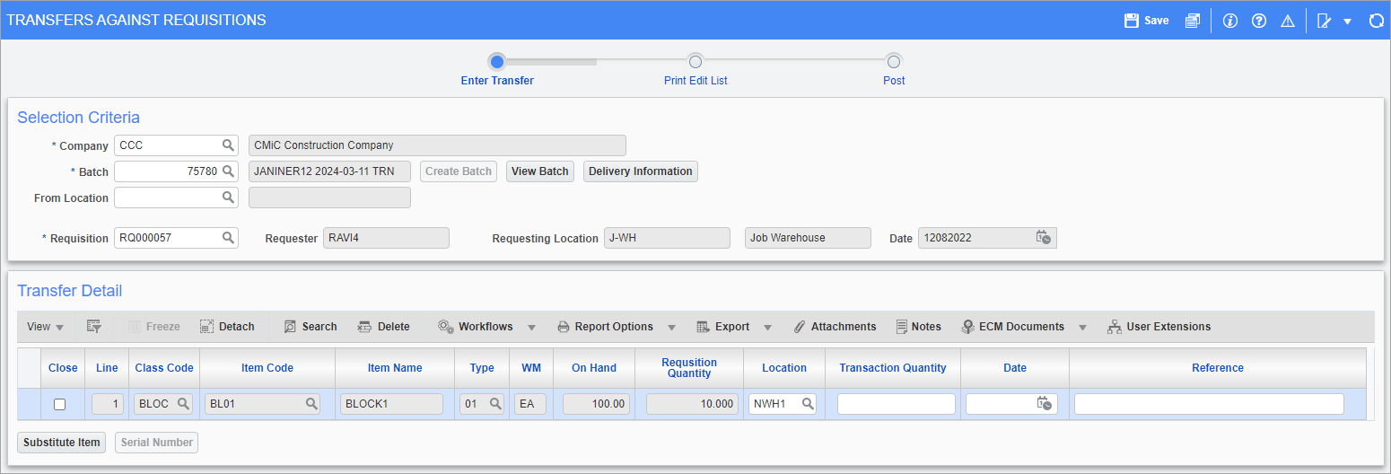 Inventory - Transferring Against Requisitions