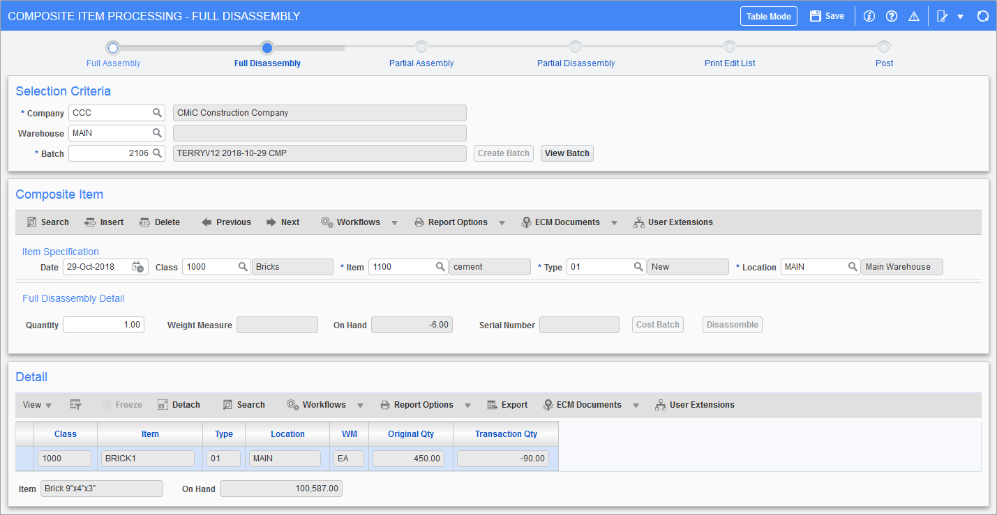 Compose Items Inventory - Composite Item - Full Disassembly