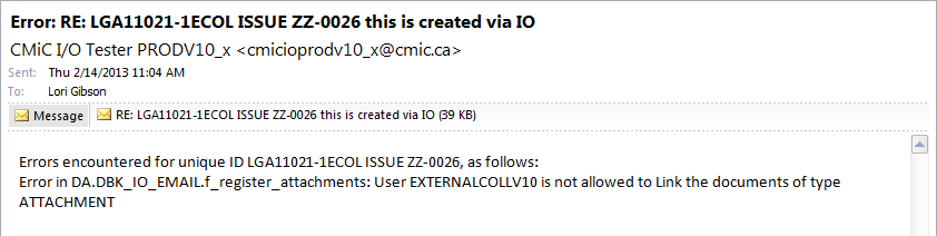 Image of sample email sent back to sender