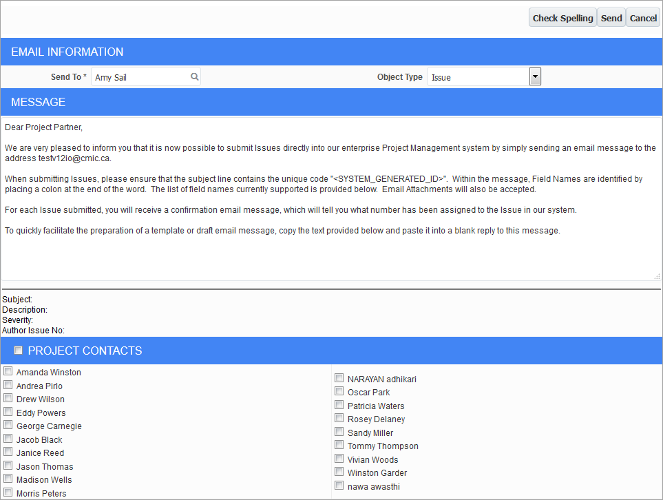 Sending I/O Instructions to Project Contacts