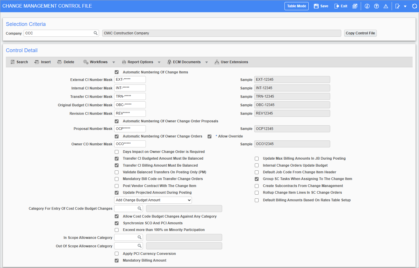 Screenshot of CM Control File.