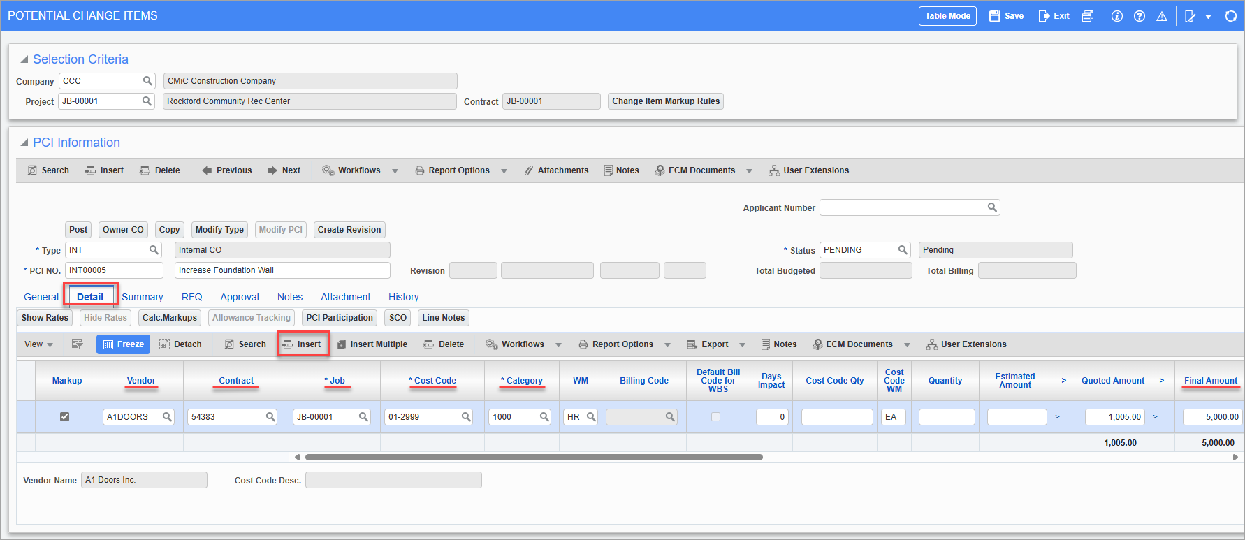 Screenshot of Detail tab.