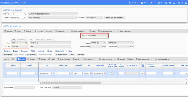 Screenshot of a new revision of an existing PCI