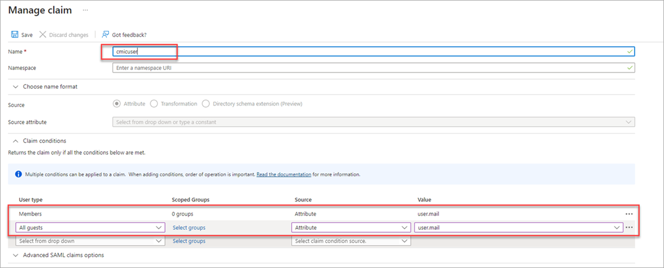 Sample of the Manage Claim screen and editing the Claim Conditions section