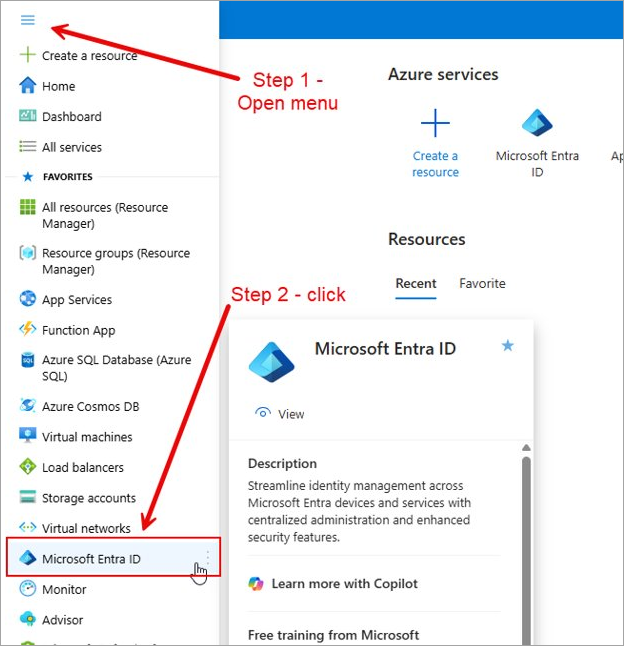 Screenshot of accessing the Microsoft Entra ID