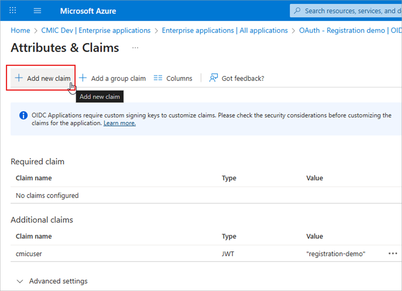 Screenshot of the Add New Claim button