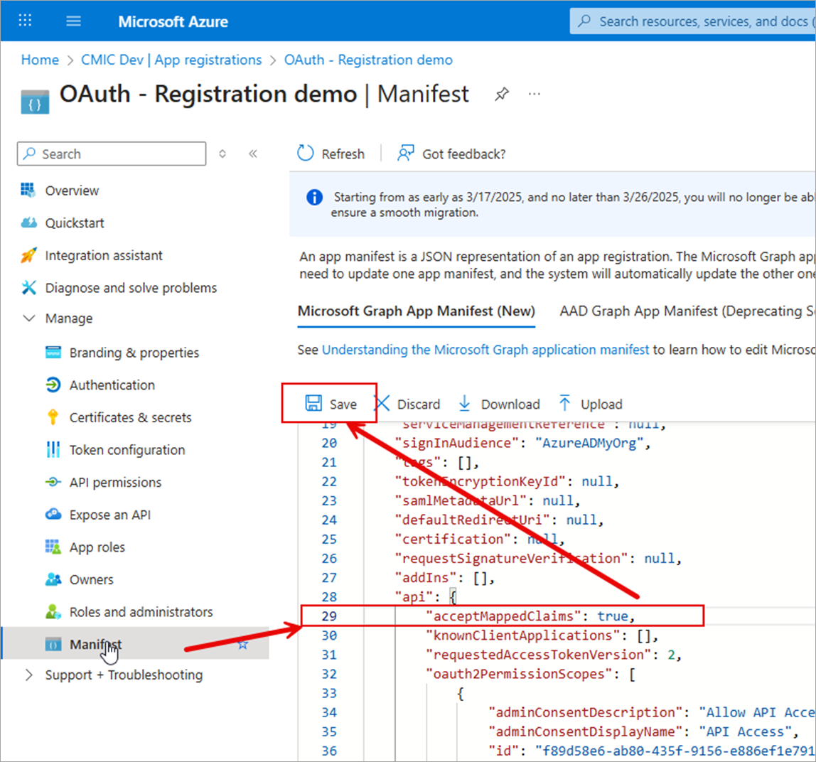 Screenshot of the Manifest screen
