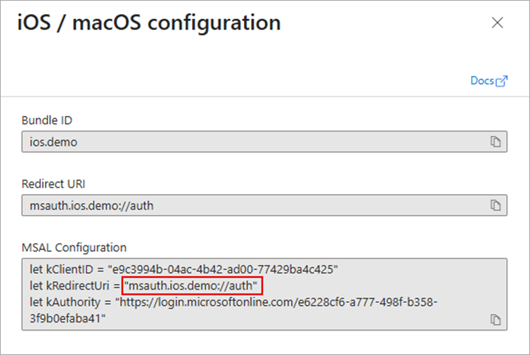 Screenshot of the iOS Configuration screen