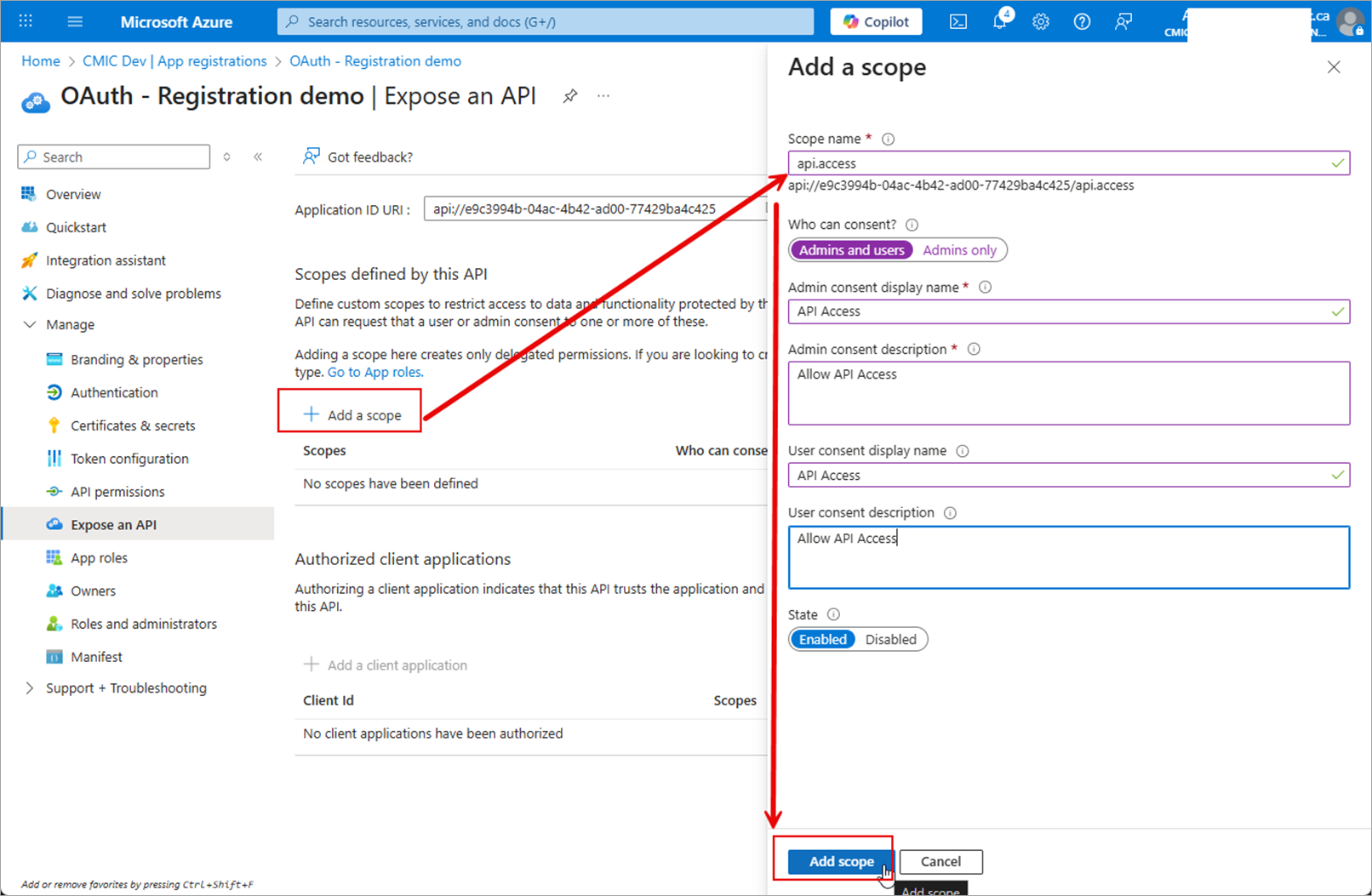Screenshot of the Add a Scope screen