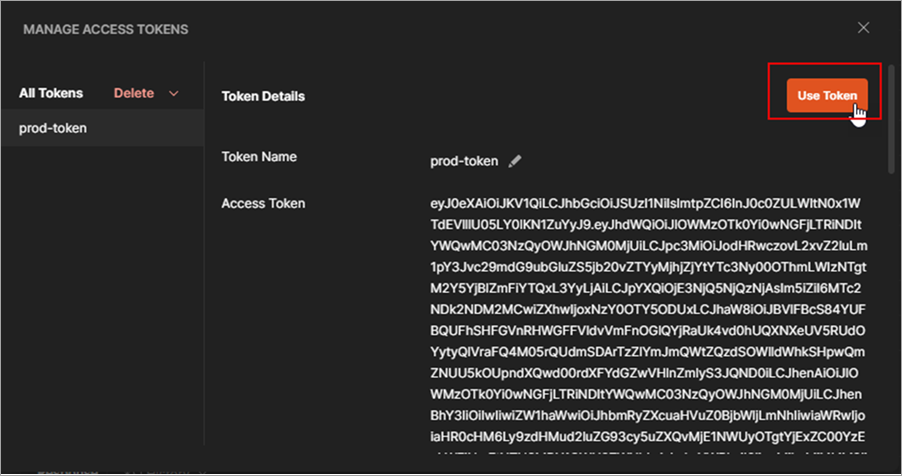 Screenshot of the Manage Access Tokens window