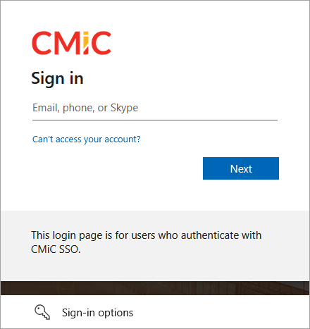 Screenshot of the CMiC SSO Login
