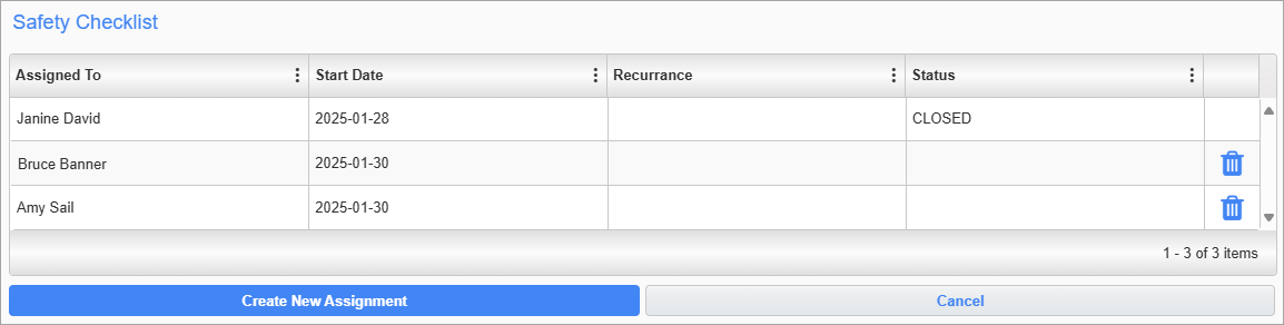 Screenshot of Assign Checklist pop-up.
