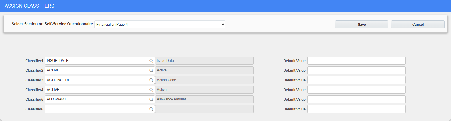 Screenshto of Assign Classifiers.