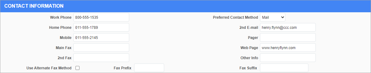 Screenshot of Contact Information section