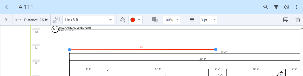 Screenshot of Drawings with Distance tool toolbar